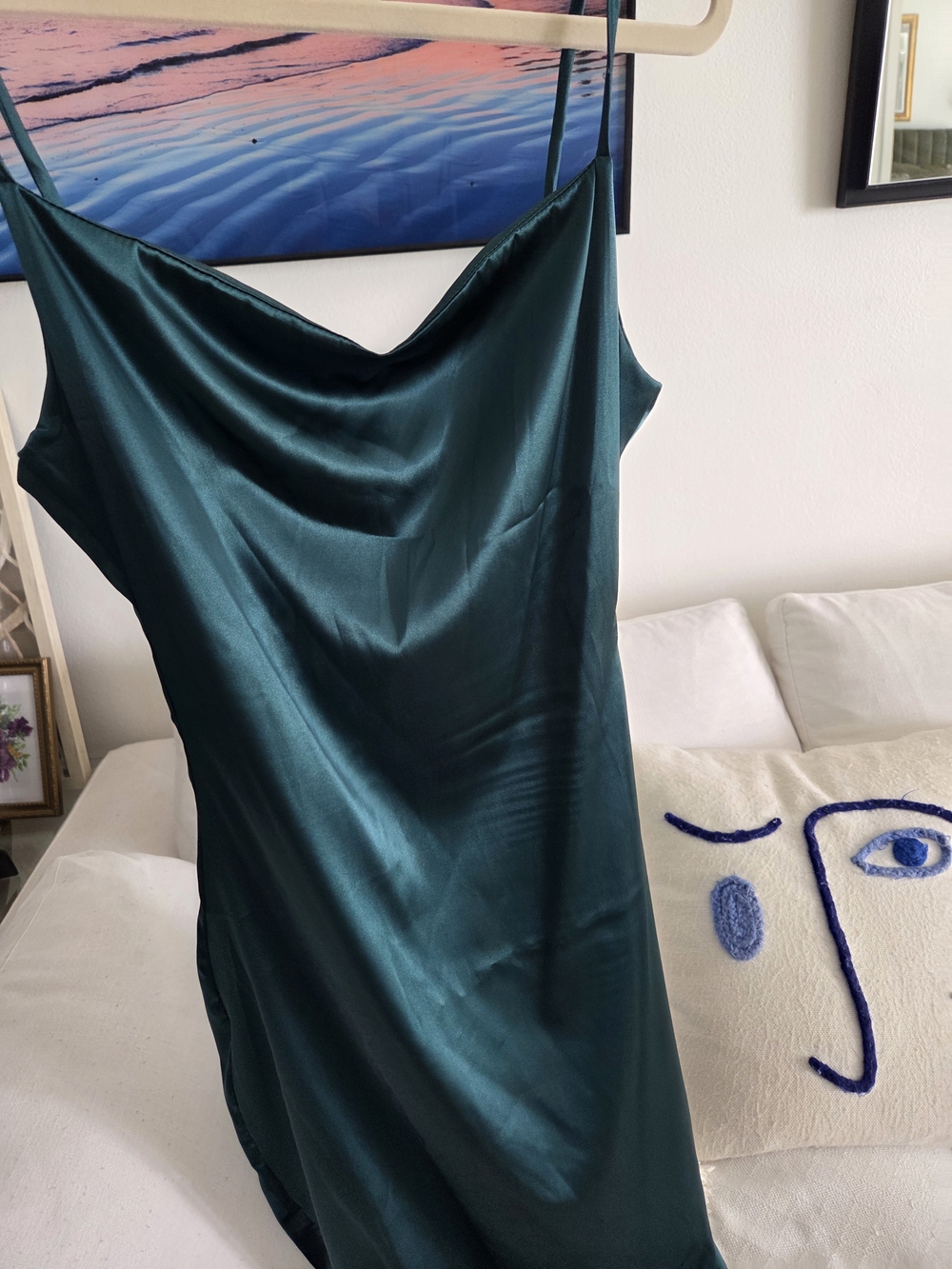 Emerald Green Satin Slip Dress - Women's